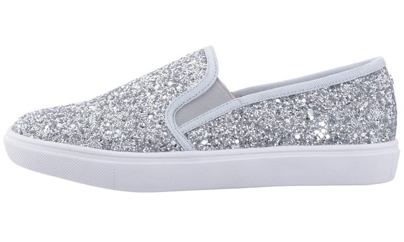 FEVERSOLE Women's Fashion Slip-On Sneaker Casual Flat Loafers Silver Pure Size 9 M US - Image 3